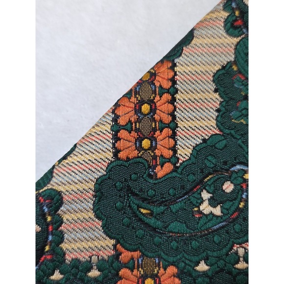 NEW! 1970s Mens Neckie VINTAGE Paisley Floral Green Orange Tapestry Oleg Cassini - Picture 11 of 12